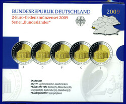 2 Euro 2009 ADFGJ, Saarland - Ludwigskirche Saarbrücken, kpl. Serie ...